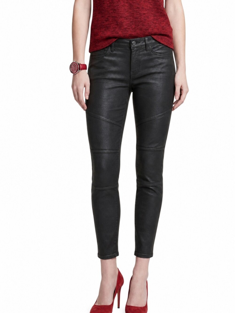 Banana Republic Luxe Sateen Coated Skinny Moto Jeans size 32 Black Wax Coating